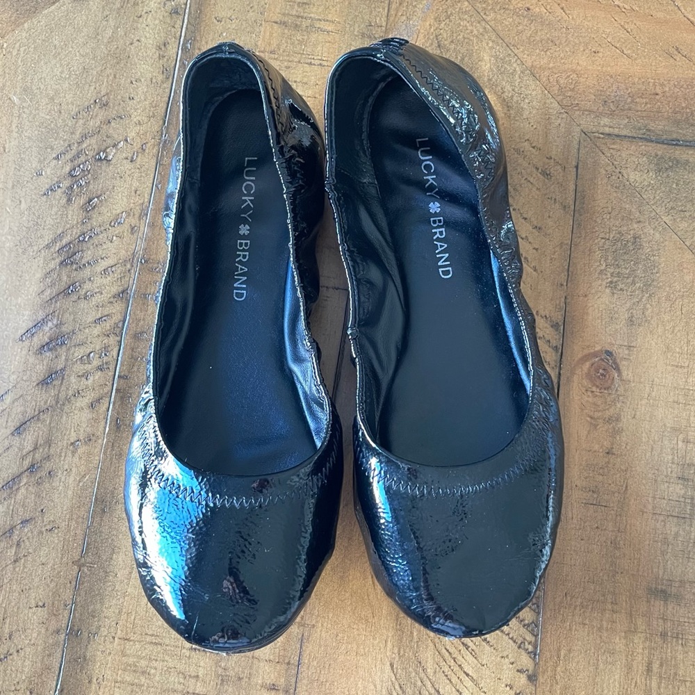 Lucky Brand Emmie Patent Black Stretch Flats Size 7.5